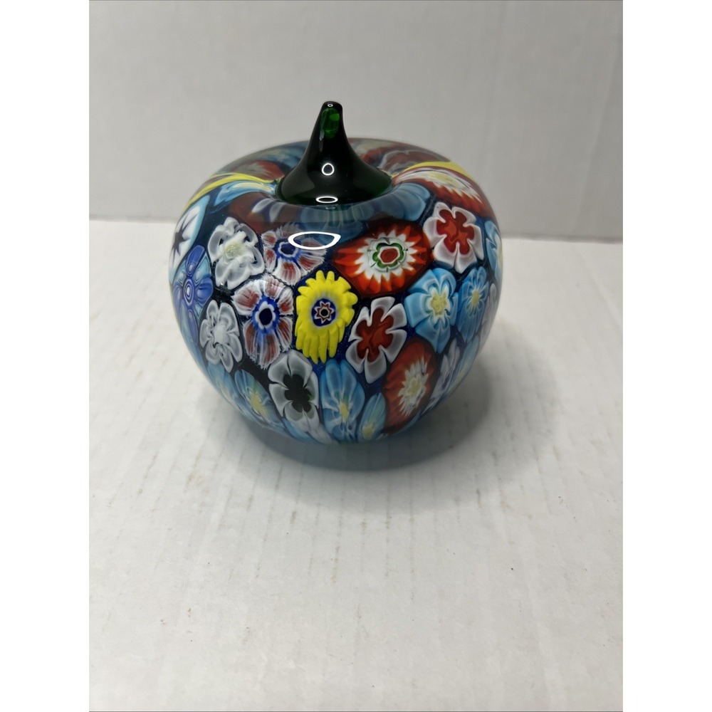 MURANO MILLEFIORI ART GLASS 'APPLE' PAPERWEIGHT - ITALY